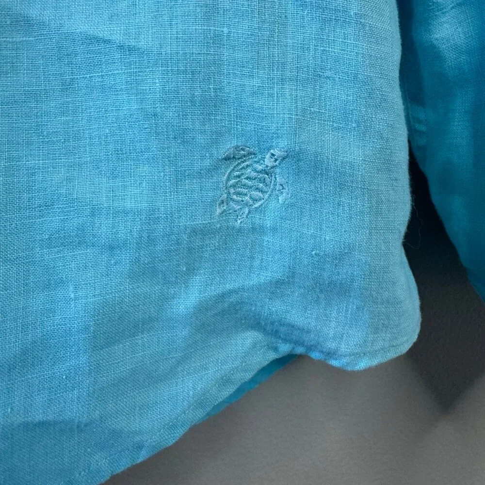 VILEBREQUIN Solid Linen Shirt Mens M Medium Blue Button Up Resort Beachwear - Picture 3 of 8